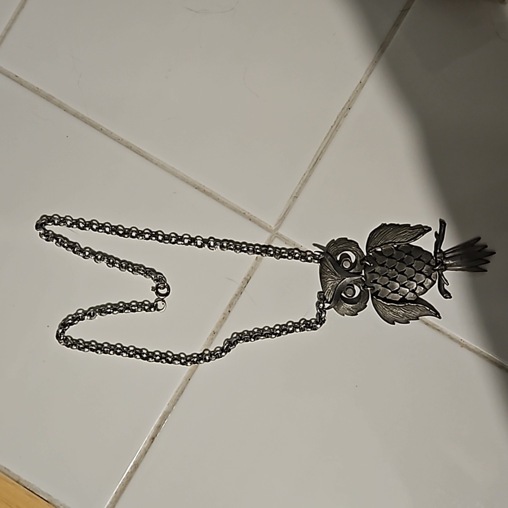 Necklace, Owl, Silver Metal
